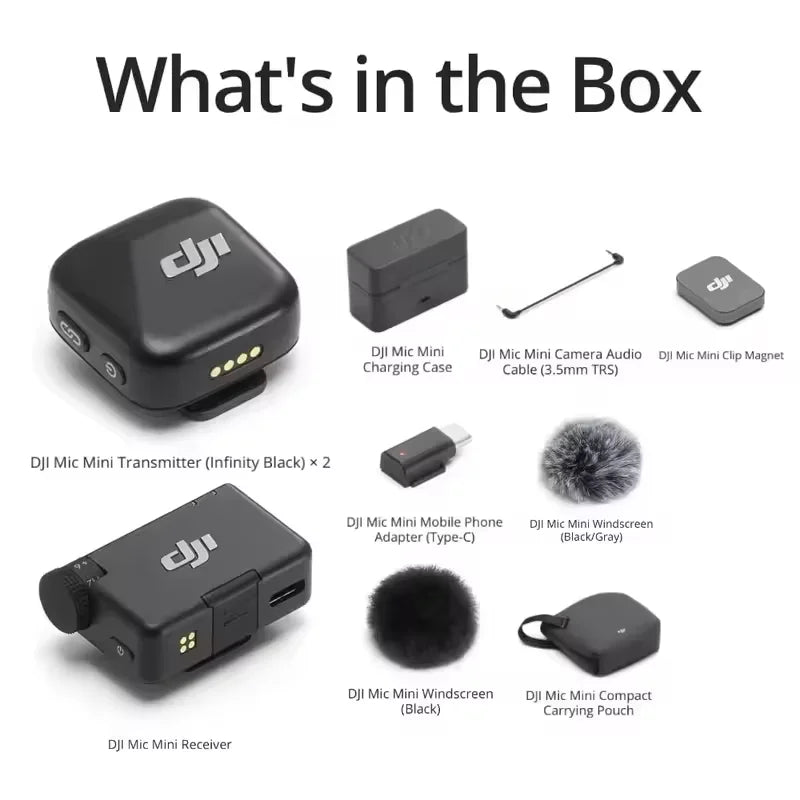 DJI Mic Mini trådlös streamingmikrofon – brusreducering och laddfodral