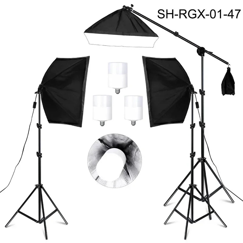 SH 1pc-3Pcs Photography 50x70CM Softbox Lighting Kits Professional Light System With E27 Photographic Bulbs Photo Studio