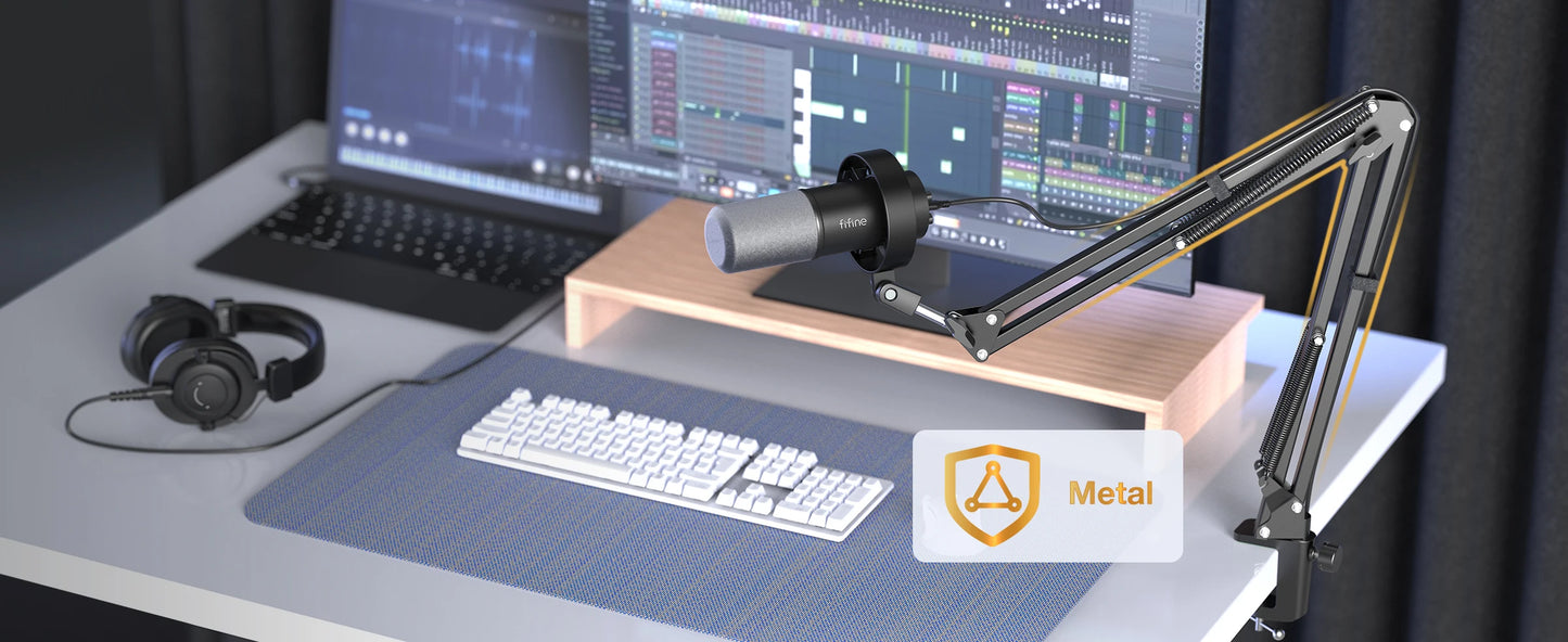 FIFINE Podcast Microphone Audio Mixer Headset Kit with Boom Arm for PC,Recording Studio Microphone for Youtube-K688/H8/Ampli1