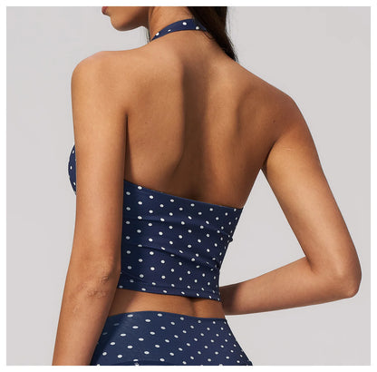 Yoga Bra Women Sports Underwear Fitness Crop Top Polka Dot Yoga Vest Deep V Backless Sports Vest Female Workout Shockproof Tops