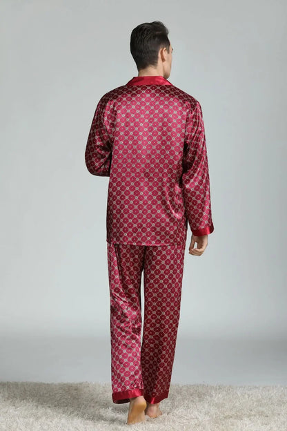 Pyjamasset herr med satinkänsla – långärmad överdel och långbyxor, L–3XL
