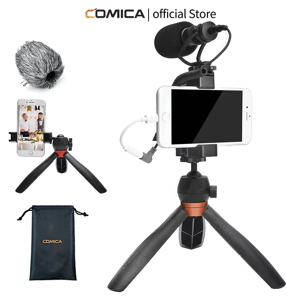 COMICA CVM-VM10-K2 PRO Smartphone Video Rig with Tripod, External Shotgun Mic, Vlogging Kit for iPhone Android Tiktok YouTube