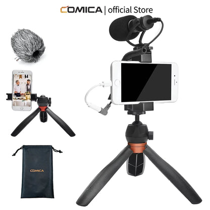 COMICA CVM-VM10-K2 PRO Smartphone Video Rig with Tripod, External Shotgun Mic, Vlogging Kit for iPhone Android Tiktok YouTube