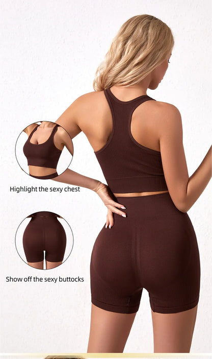 Dam Underkläderset – Sömlös BH & Trosor Crop Top Sport Yoga Fitness, 8 Färger M–XXL