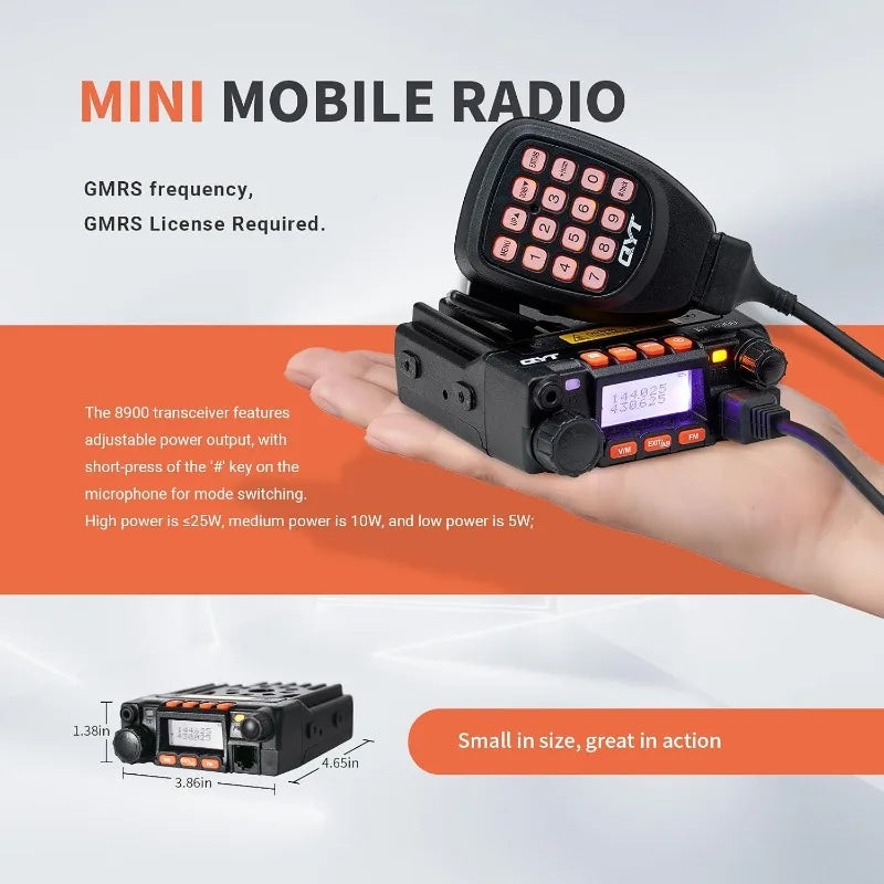 QYT KT-8900 25W GMRS Mobile Radio & Base Station,Long Range Two-Way Radio with NOAA Weather Scan & Alert, Integrated Control Mic