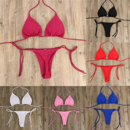Women Thong Bikini Set Side Lace-up Sexy Swimsuit Bandage Neck Tie Swimwear Brazilian Style Bikini Underwear