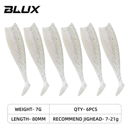 BLUX BLOD SHAD 80mm 105mm Soft Fishing Lure Jighead Black Tail Minnow Artificial Silicone Bait Saltwater Sea Bass Swimbait Gear