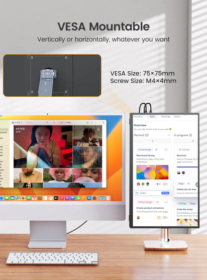 UPERFECT 18,5" Portabel Monitor IPS FHD 1080P – 120Hz AMD FreeSync HDR400 USB-C HDMI VESA Inbyggda Högtalare EU-lager