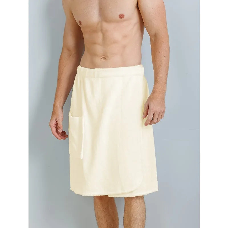 Bath Towel Terry Cloth Beach Towel Men Hook and Loop Elastic Waist Solid Color Pocket Shower Towel Beach Towel