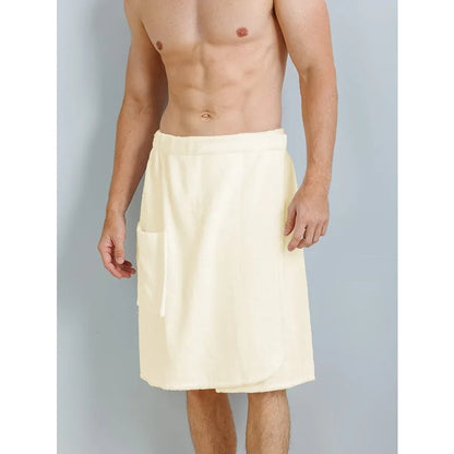 Bath Towel Terry Cloth Beach Towel Men Hook and Loop Elastic Waist Solid Color Pocket Shower Towel Beach Towel
