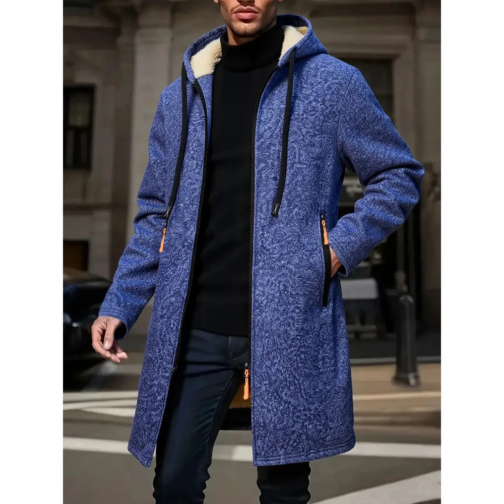 Herr Lång Vinterjacka med Fleece – Varm Vindskyddande Hoodie med Dragkedja, 4 Färger, Storlek S–XXXL