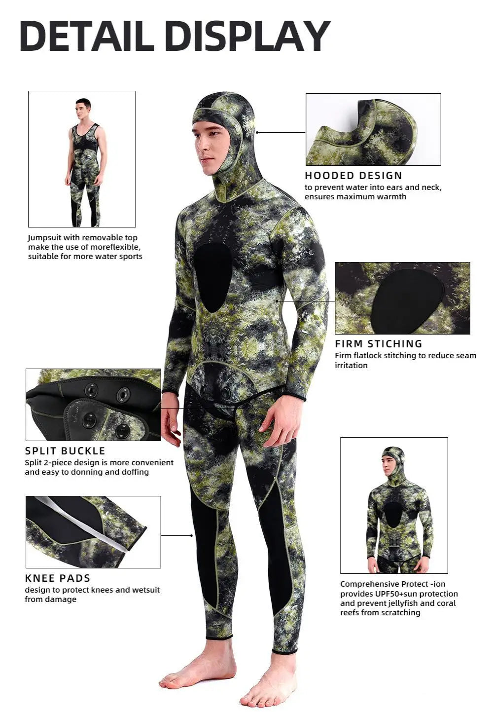 HOT 3mm Camouflage Wetsuit Long Sleeve Fission Neoprene Submersible Diving for Men Keep Warm Tops and Pants 2-pieces Sun Protect