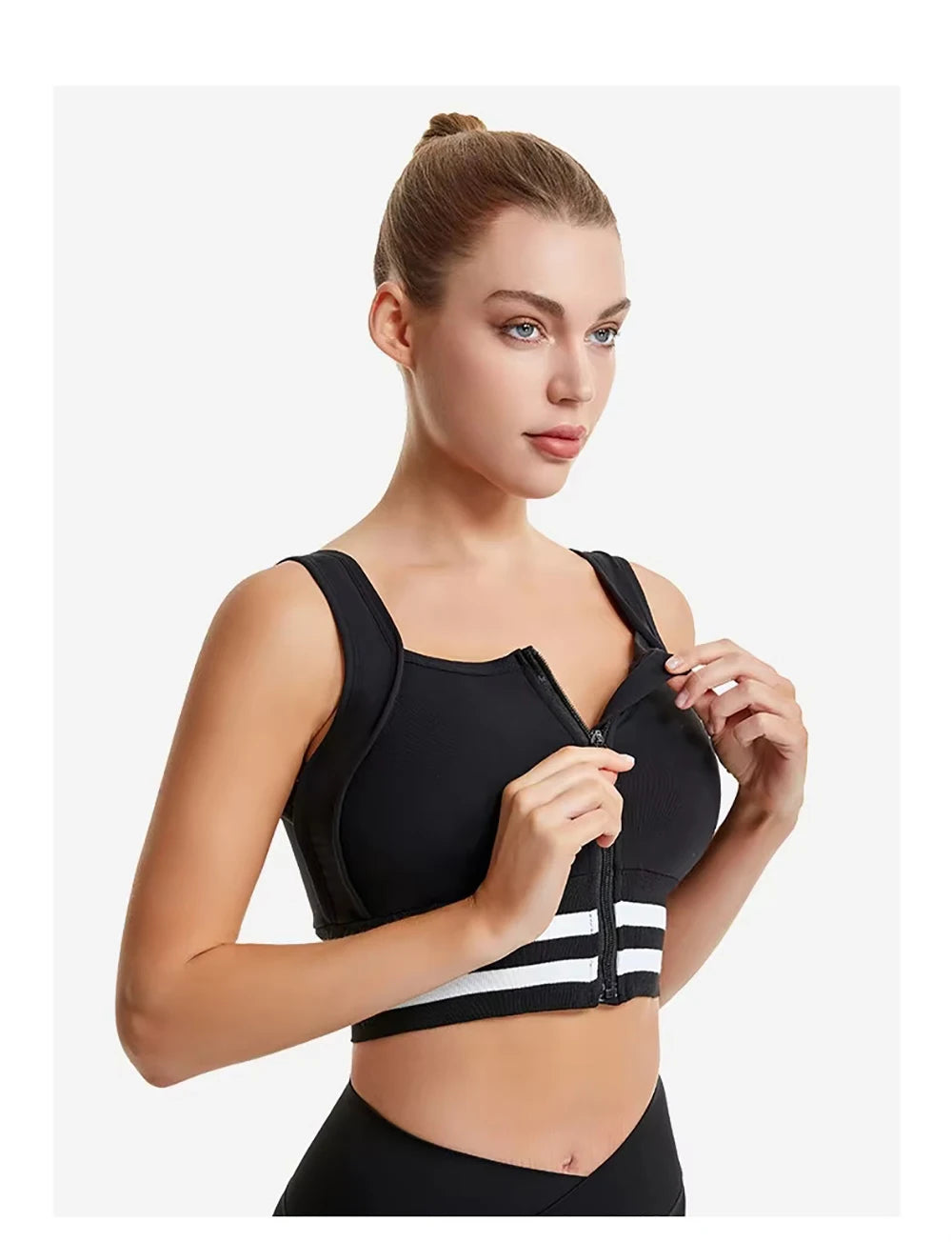 Zipper Front Closure Sports Bra Fitness Crop Tops with Built in Bra Gym Yoga Workout Padded Tank Top Athletic Vest Plus Size