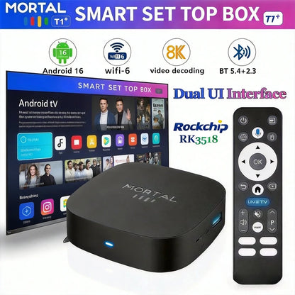2026 T1+ Android 16 Smart TV Box Rockchip RK3518 WIFI6 BT 5.4 UI Interface 8K HD Media Player Voice Assistant Set Top Box IPTV