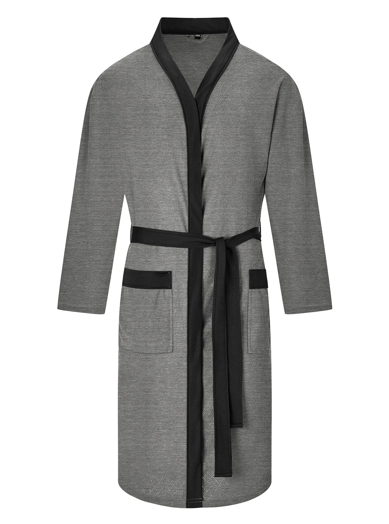 Men's Twill Fabric Long Bathrobe with Belt Design, Double Pockets, Casual Home Pajamas, Loose Fit, Hotel Resort Style, Nightwear