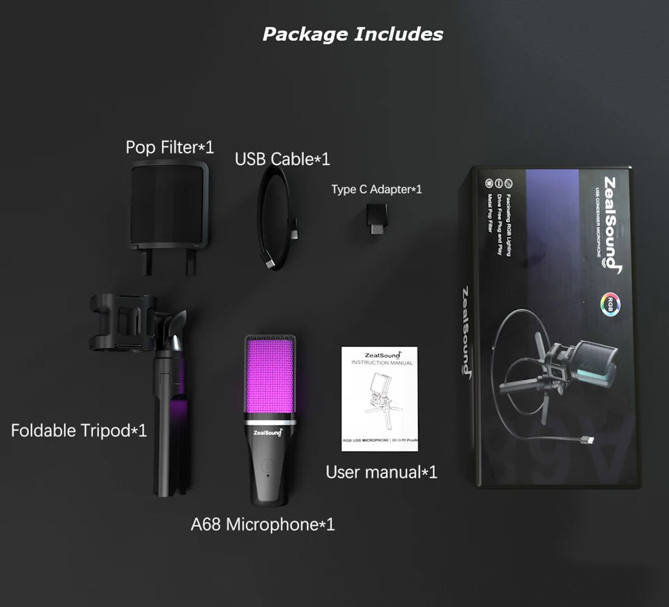 Zealsound RGB USB Kondensatormikrofon för Spel och Streaming