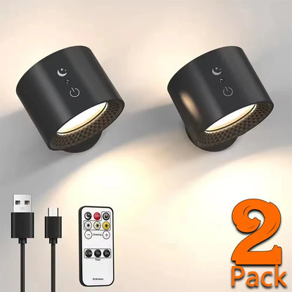 LED Dubbelhuvud Vägglampa – Touch, Fjärrkontroll, 360° Roterbar, USB-laddning, Trådlös