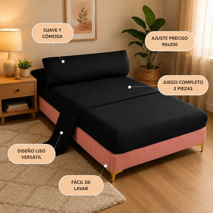 Lakanset 90 × 200 cm i polyester – resårlakan, överlakan och örngott