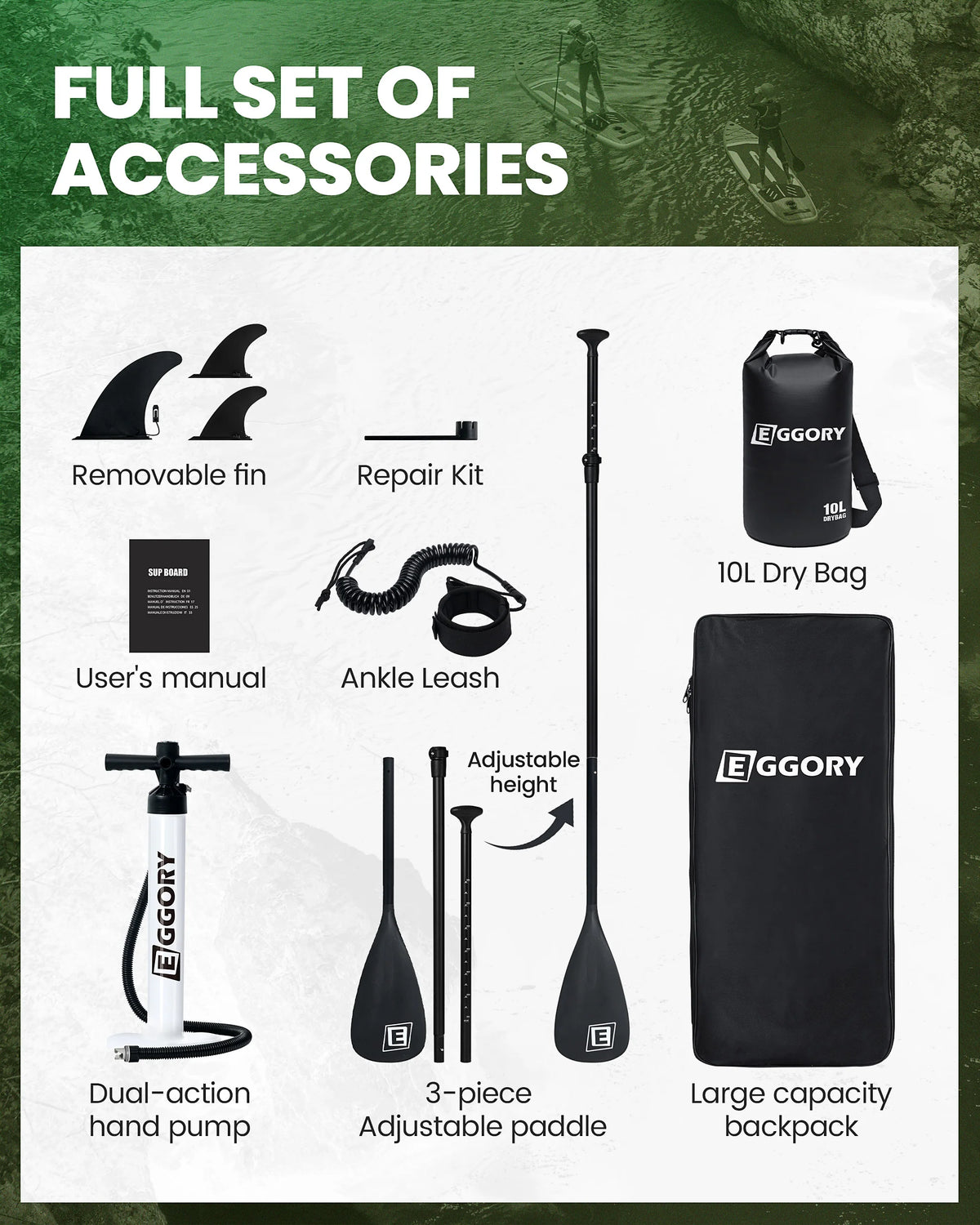EGGORY 11FT Uppblåsbar SUP-bräda – 335×81×15 cm, Max 150 kg, Komplett Set