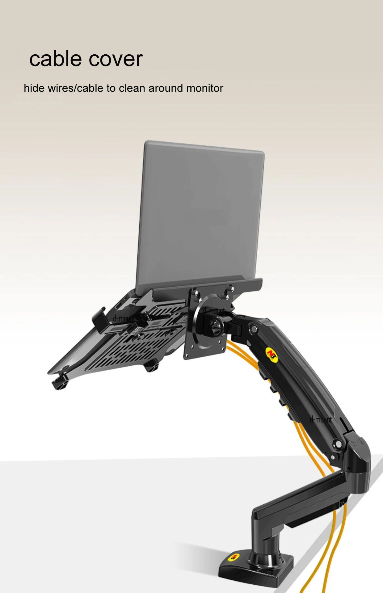 NB F80 + FP-2 Full Motion 360 Rotate Pivot 2-9kg Gas Spring Arm 10'-17' Laptop Tray Desktop Stand Clamp 10-90mm Grommet Hole