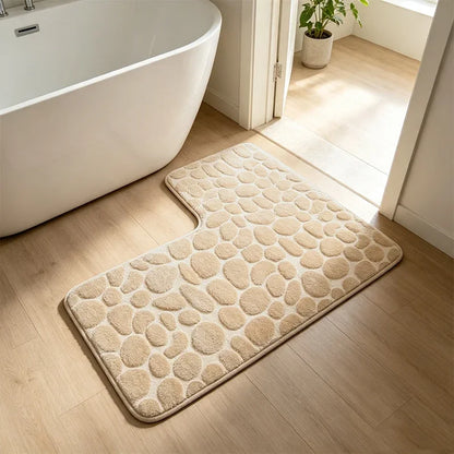 80x80cm New L-shaped Bath Mat Cobblestone Memory Foam Super Absorbent Non-Slip Corner Mat for Bathroom Shower Toilet Home Decor