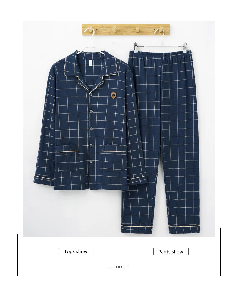 MiiOW Herr Pyjamas Set Vinter – Bomull Långärmad Rutig Grå Krage Plus Size, 8 Färger M–XXXL