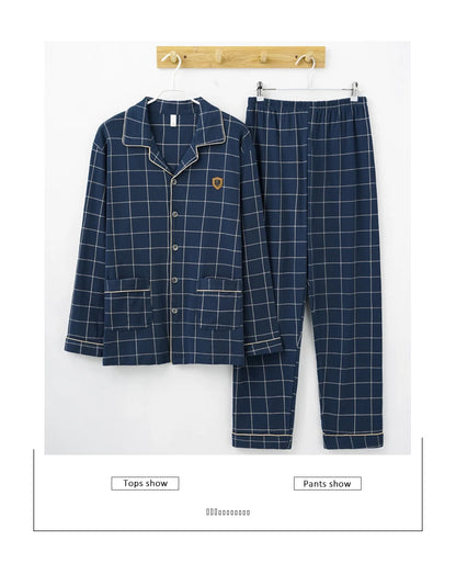 MiiOW Herr Pyjamas Set Vinter – Bomull Långärmad Rutig Grå Krage Plus Size, 8 Färger M–XXXL
