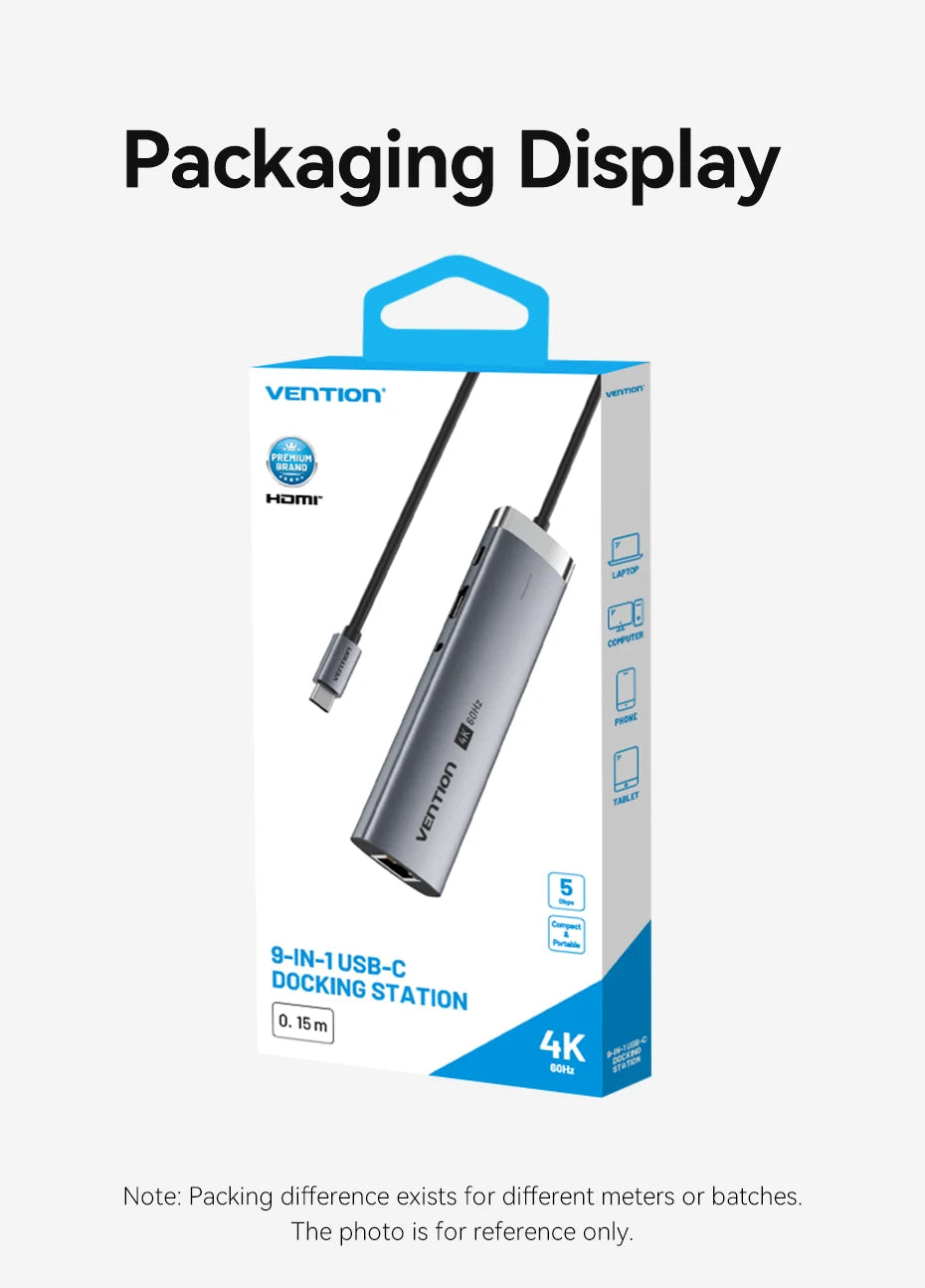 Vention USB C HUB 4K 60Hz Type C to HDMI RJ45 Ethernet PD 100W SD TF for MacBook PC iPad Sumsang PC Tablet Phone USB 3.0 Hub