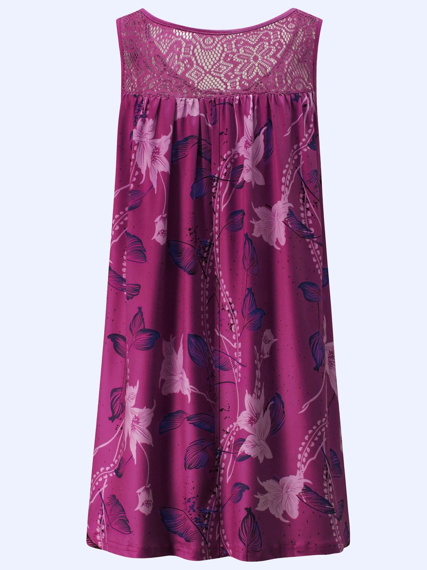 Plus size women's sleeveless round neck A-line dress with contrasting lace border floral print - knee length casual and pretenti