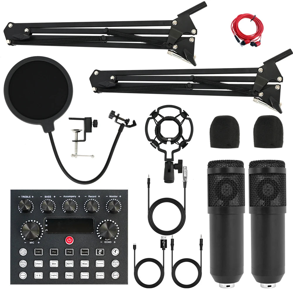 Professional Studio Recording Kit Podcast Music Mixer Equipment Condenser Microphone Set for PC Smartphone Laptop Computer Vlog