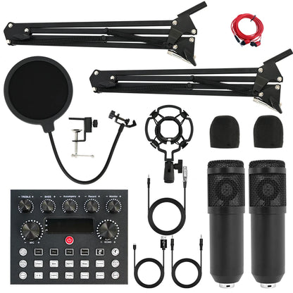 Professional Studio Recording Kit Podcast Music Mixer Equipment Condenser Microphone Set for PC Smartphone Laptop Computer Vlog