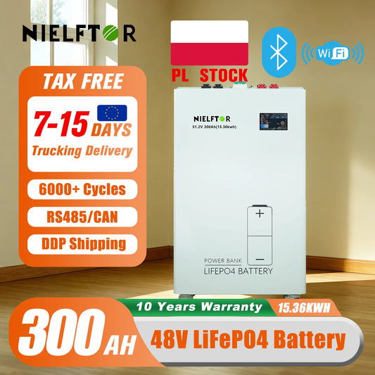 48V 300Ah LiFePO4 Lithium Battery Bluetooth BMS 51.2V 100Ah 200Ah 300Ah 600Ah 900Ah 15kWh Power for Home Energy Solar EU Stock