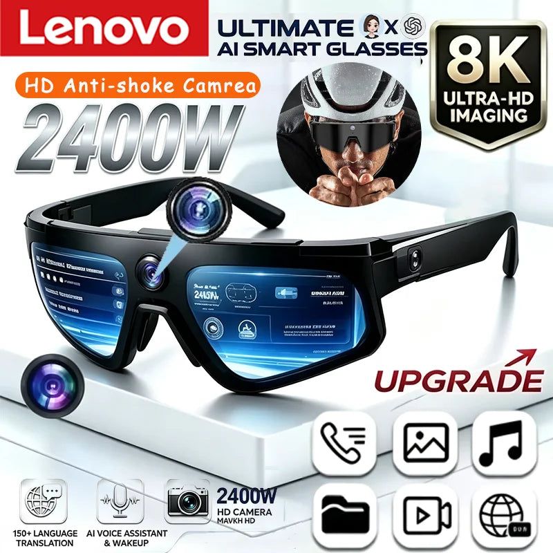 Lenovo 2400w ChatGPT Camera Photo AI Smart Glasses 1080P Video Anti-shake Cycling Sport Sunglasses DualMic 32GB Windproof Goggle