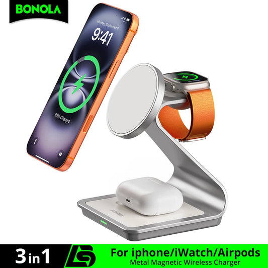 Bonola Magnetisk 3-i-1 Trådlös Laddare för iPhone och Apple-enheter
