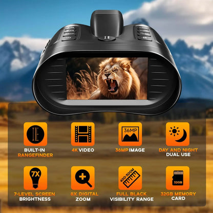 4K Night Vision Goggles 36MP Night Vision Binoculars with Rangefinder 3.2" HD Screen 4500mAh Rechargeable Battery for Adults
