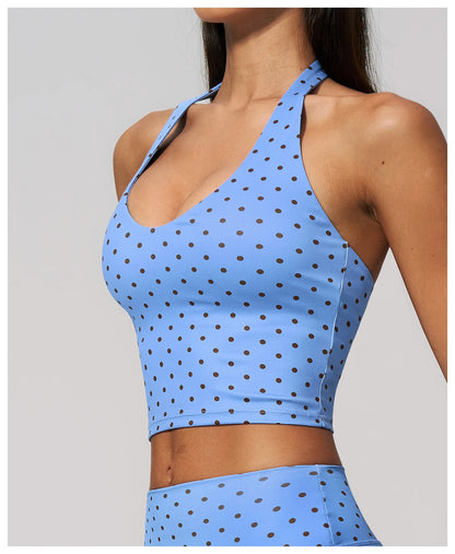 Yoga Bra Women Sports Underwear Fitness Crop Top Polka Dot Yoga Vest Deep V Backless Sports Vest Female Workout Shockproof Tops