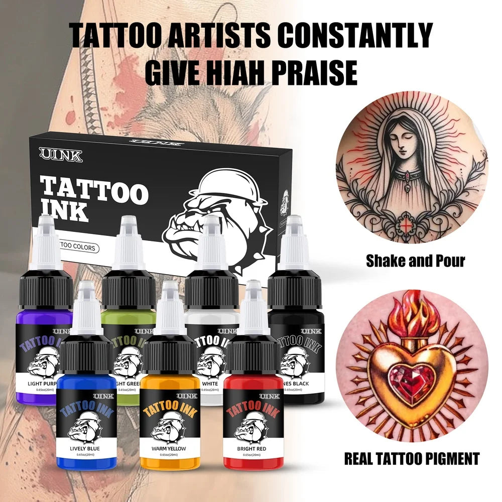 DQFART UINK Tatueringsbläck 7-pack 20ml – CPNP Vattenbaserat 36 Mån Hållbarhet Body Art Nybörjare & Proffs 2026