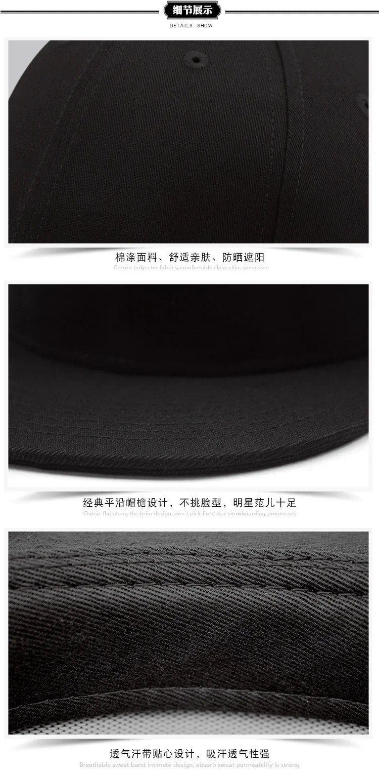 Big Bone Man Plus Size 64cm Baseball Caps Adult Flat Peak Hip Hop Fitted Hat Men Women Large Size Snapback Cap Size 60cm 62cm