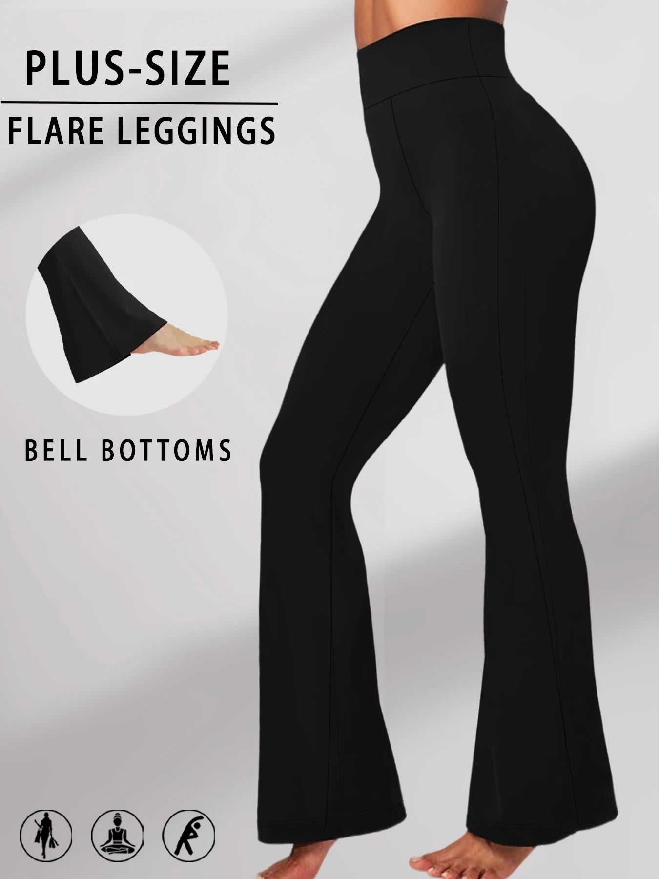 Plus Size Women's Super Soft High Waisted Flare Pants, Leggings Tummy Control Soft Bootleg Bell Bottoms Running