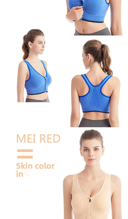 Front Zip Sports Bra High Impact Support Breathable Wire Free Running Yoga Top for Women