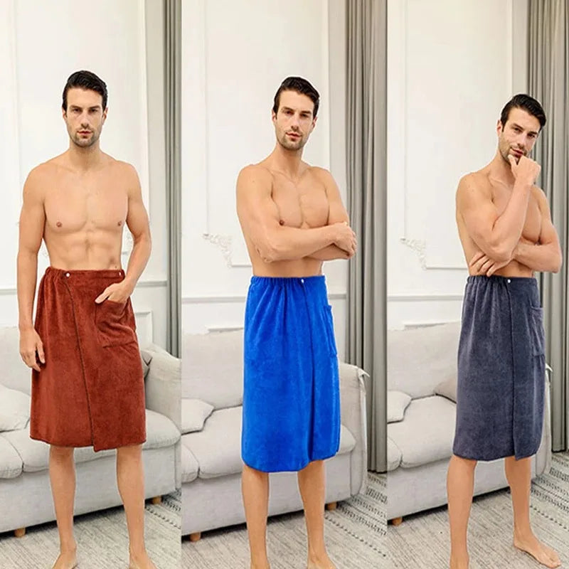Men's Bath Robe Thickened Ultra-fine Fiber Absorbent One-piece Hotel Towel with Buckle Beach Skirt for Adults in Various Colors