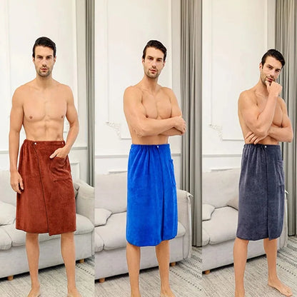Men's Bath Robe Thickened Ultra-fine Fiber Absorbent One-piece Hotel Towel with Buckle Beach Skirt for Adults in Various Colors