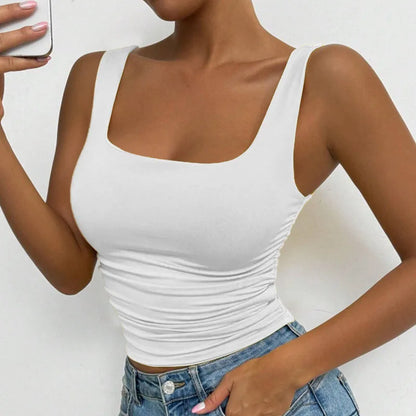 Women Square Neck Tank Top Summer Sleeveless Sexy Slim Fit Y2K Crop Top Female Black White Casual Basic Tight T-Shirt
