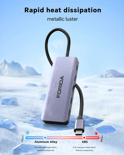 FORIDA USB-C Hub 10Gbps – Dubbel 4K@60Hz HDMI USB 3.2 Gen2 PD 100W 5 Portar Aluminium MacBook Pro Laptop iPad Roséguld Grå