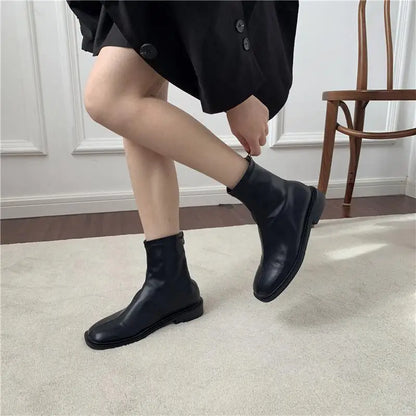 White Female Ankle Boots Work Short Shoes for Women Leather Elegant with Low Heels Booties Footwear Designer Luxury Chic New In