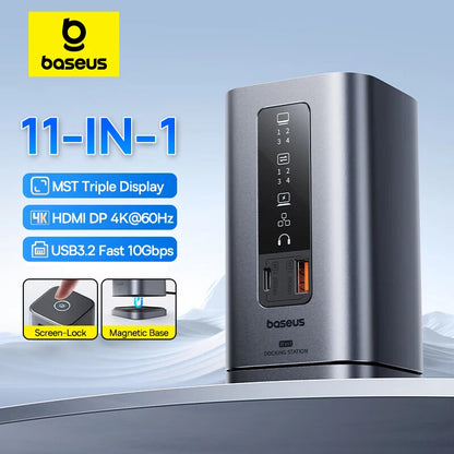 Baseus 11/12-i-1 USB-C-docka med flera skärmutgångar och PD