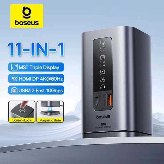 Baseus 11/12-i-1 USB-C-docka med flera skärmutgångar och PD