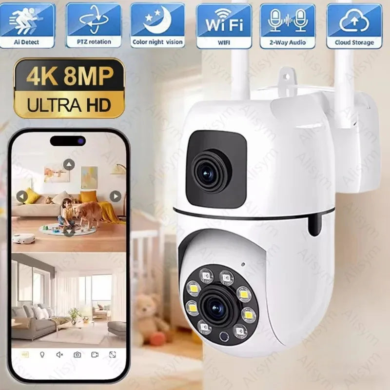 WiFi IP Camera Security Protection Dual Lens Dual Screen Wireless Indoor Monitor Auto Track PTZ CCTV Video Surveillance V380 Pro