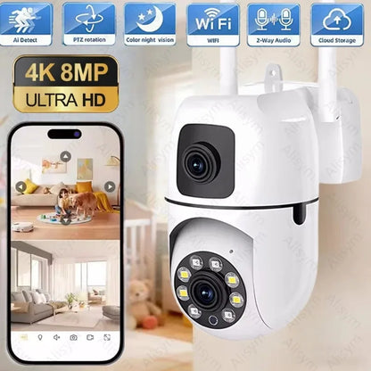 WiFi IP Camera Security Protection Dual Lens Dual Screen Wireless Indoor Monitor Auto Track PTZ CCTV Video Surveillance V380 Pro
