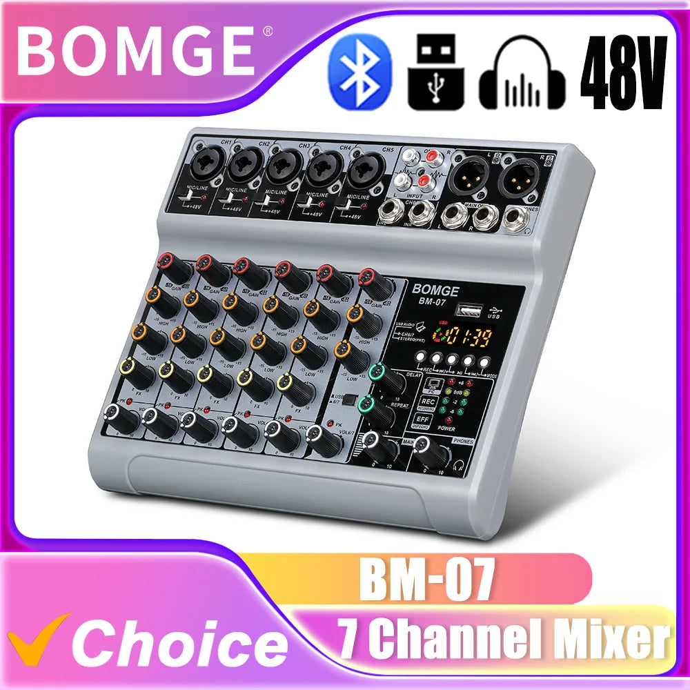BOMGE BM-07 7-kanals ljudmixer med USB och Bluetooth